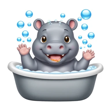happy hippo with bubbles in bathtub sticker