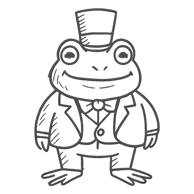 hand-drawn frog in a green suit with a top hat looking wealthy sticker