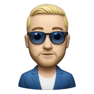 realism mac miller with a blonde comb over skin fade wearing a blue suit and sunglasses sticker