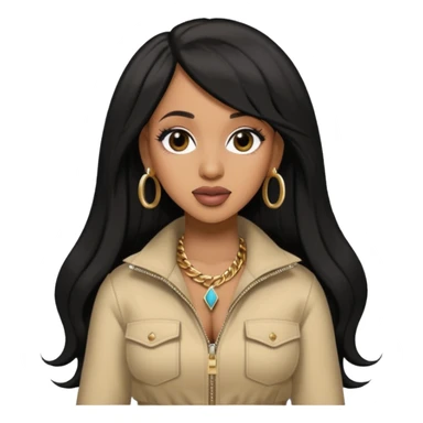 Cardi B with long jet black hair, beige outfit sticker