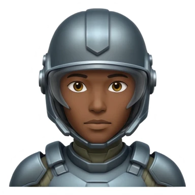 futuristic armored soldier human portrait, head and shoulders only, dark skin, strong jawline, helmet visor, sci-fi armor details, 3D cartoon, mobile game icon style, clean background, no text, no watermark
 sticker