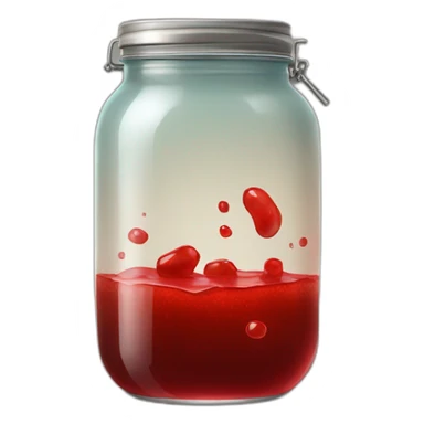 broken jar with red sirup leak and two legs sticker