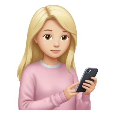 Blonde long hair Kendall Jenner with light pink sweater typing in an iphone sticker