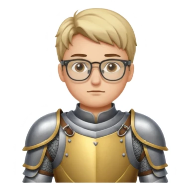 Young knight polishing armor, wearing glasses — glasses slipping down sticker