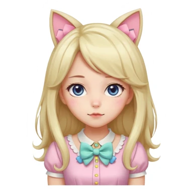 Gorgeous spectacular epic realistic anime-styled smooth soft shiny romantic pastel anime style lady with blushing cheeks, cat ears, long beautiful luscious stylish hair, big pretty eyes, cute colorful pastel dress and skirt and bow ties, and necklace sticker