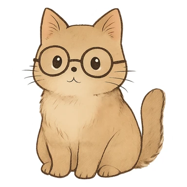 soft toned kawaii cat with glasses on a simple background in ghibli style sticker
