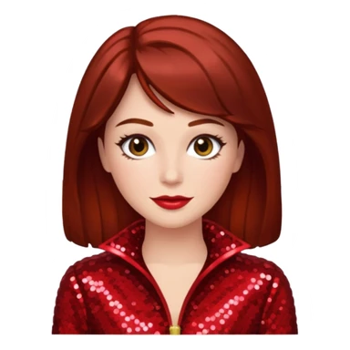 Carol Lawrence with dark auburn hair, red sequin outfit sticker