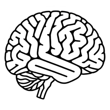 Super minimal brain icon, outline style, YouTube play triangle subtly integrated in center, single line art, monochrome or two-tone, clean vector, suitable for small size display, modern flat design sticker