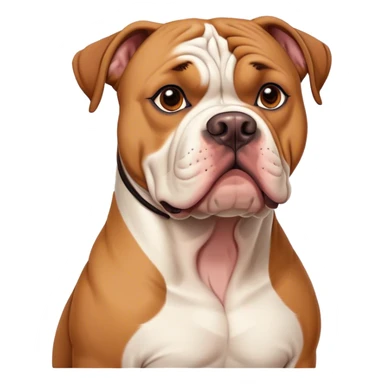 Cinematic Noble Solid Tan American Bulldog Portrait Emoji, Poised and regal, with a strong, muscular build and a sleek, well-groomed solid tan coat, deep-set soulful brown eyes, Simplified yet sharp and sophisticated features, highly detailed, glowing with a soft, dignified glow, high shine, intelligent and loyal, stylized with an air of strength, focused and attentive, soft glowing outline, capturing the essence of a watchful and confident guardian, so majestic it feels as though it could step out of the screen with effortless authority! sticker
