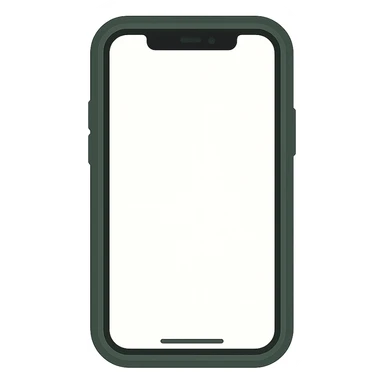 Create an image of a white iPhone with a dark green case, screen facing the viewer, in a minimalist style inspired by emoji style. The design should be clean and simple, focusing on the iPhone and case without any emojis or extra decorations. sticker