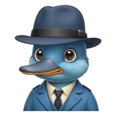 cute blue platypus with a detective hat and monocle on his eye, no  hands, looks like a platypus but blue sticker