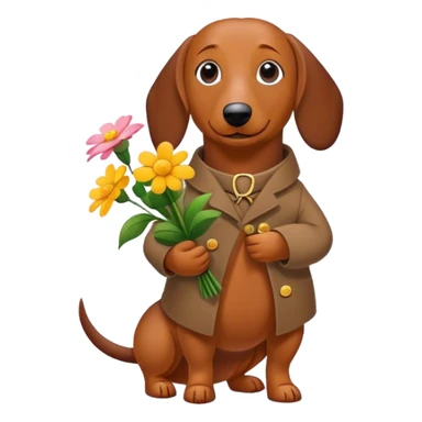 Wiener dog holding flowers ￼ sticker