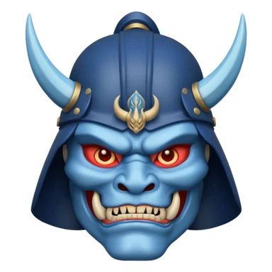 blue oni with samurai helmet face sticker