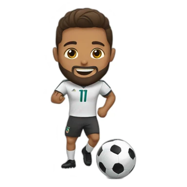 litlle brown man with a beard playing football with Cristiano Ronaldo sticker