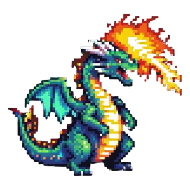 pixel art dragon breathing fire sticker