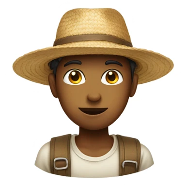 Boy with slanted eyes and straw hat  sticker