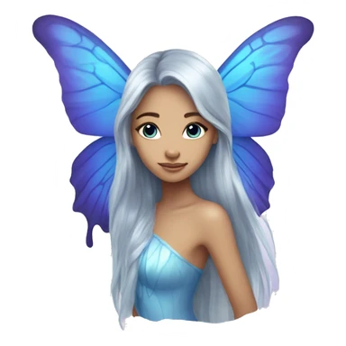 Beautiful, blue flower, fairy, blue, silver, purple, long hair, big butterfly wings sticker