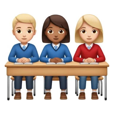 three school children sitting in a row behind their school desks sticker