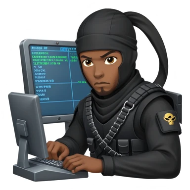 african-american mercenary black ninja hacker terminal command center sticker