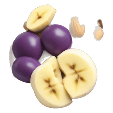 Purple acai bowl in glass layered with peanut butter, banana, almonds sticker