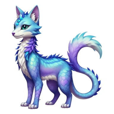 Kawaii iridescent beautiful pretty elegant divine edgy fantasy feline-vernid-sergal-fursona-animal-creature with a tufted tail and accessories, full body with intricate markings  sticker