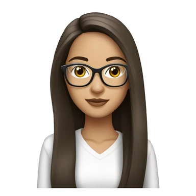 Beautiful brunette straight long hair with octagonal white frame glasses sticker