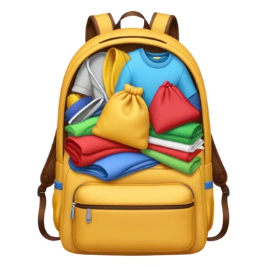 Emoji-style backpack overflowing with clothes sticker