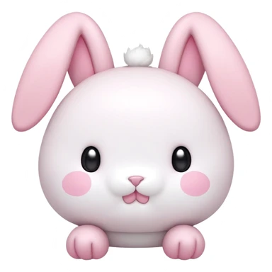 A pudgy bunny in authentic Sanrio style exactly like My Melody, two long floppy ears, round face, very minimal facial features with just simple eyes and tiny mouth, tiny spikes, light pink and white colors, small bow, ultra kawaii and simple sticker
