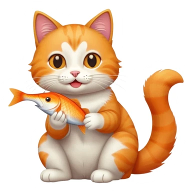cat full body sitting eating a fish playful expression sticker
