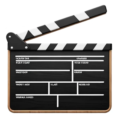 Ultra simplified movie clapper with black and white colors, two simple rectangles with a diagonal line sticker