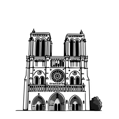Notre Dame Cathedral in Paris with detailed Gothic architecture, spire, and rose window sticker