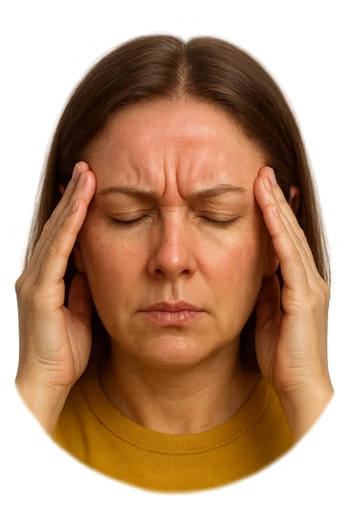 emoji stile iphone di donna con mal di testa, iperrealistico 4k sticker