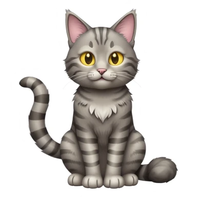 cinematic-[grey tabby cat]-realistic-full-body-sitting-emoji,-tail-curled-playfully-around-its-paws,-head-tilted-dramatically,-scruffy-[grey]-fur,-simplified-yet-realistic-focused-features,-highly-detailed,-glowing-with-an-almost-sarcastic-glow sticker