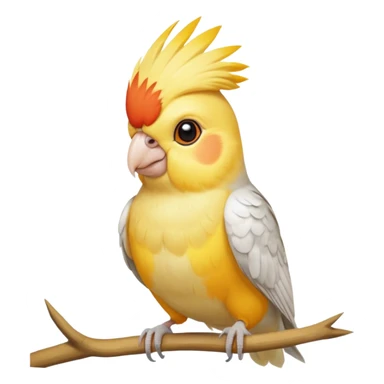 lutino cockatiel emoji, perched and facing forward, bright yellow with orange cheek patches sticker