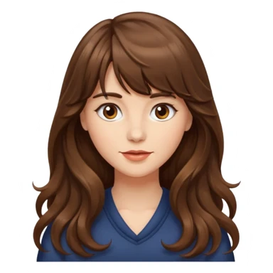 Chica ondulada de cabello castaño largo con flequillo  sticker