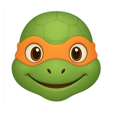 Donatello from Teenage Mutant Ninja Turtles, emoji style, head only, cute minimalistic style, with an orange bandana sticker