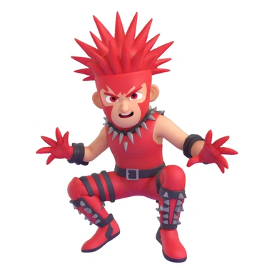Sprunki character with red skin, wearing spikes on his head, in a dynamic action pose sticker