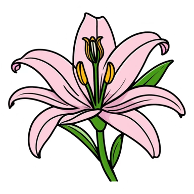 Delicate pink lily flower with soft petals and dark pink accents, decorative design sticker