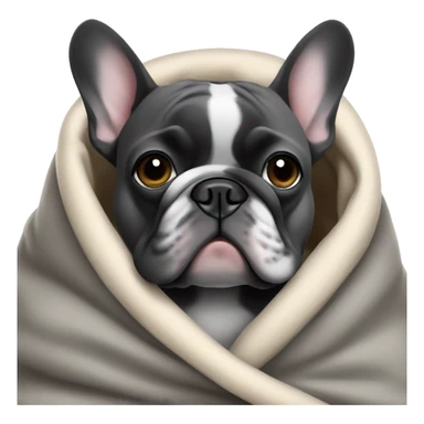 A dark grey French bulldog in a soft blanket sticker