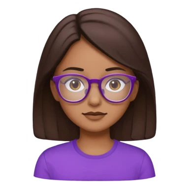 Chica de pelo moreno con gafas, lleva camisa violeta sticker