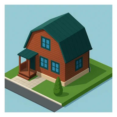 isometric illustration of the building. 3D isometric infographic design. Clean lines, bright and saturated colors, minimal unnecessary details. View from above at an angle (isometric), showing the roof, facade, and part of the surrounding area. Soft shadows, daylight lighting, no harsh contrasts. Background should be solid (blue, gray, or light tone). Add a small area around the building (roads, tiles, grass) so the building looks complete. Accurately represent the architectural features of the building (roof shape, facade, colors). Final style should be neat and polished, similar to posters or educational infographics. sticker