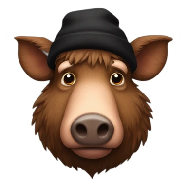 fullface really sad big brown boar with black winter hat sticker
