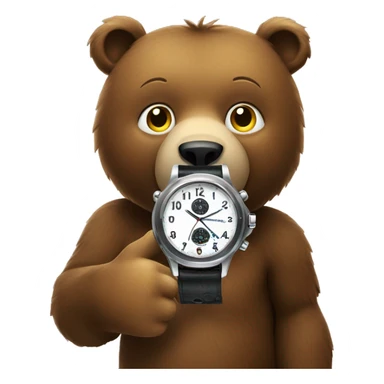 bear looking at wristwatch sticker