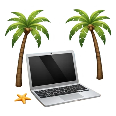  An open laptop on the beach. bildschirm ist schwarz und im hintergrund sind palmen, meer sticker