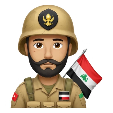 A very tired and sad, swarthy Iraqi soldier with a beard, an Iraqi flag on his helmet, a sad expression and bags under his eyes sticker
