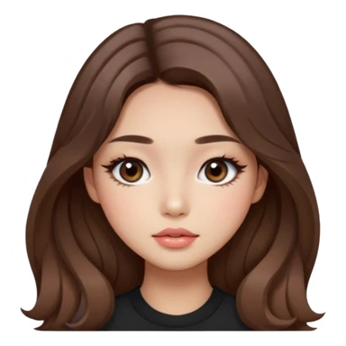 “korean straight brown hair Emoji girl, soft eyeliner and blush, gradient lips, light brown shimmer eyeshadow, long wavy hair,  sticker
