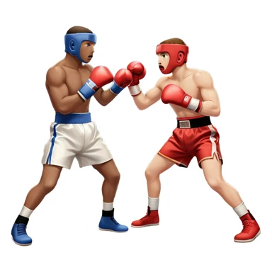 An icon showing two professional boxers in the middle of an intense fight in the ring. They are wearing gloves and protective gear, with one boxer throwing a punch while the other dodges. The background features bright lights, a cheering crowd, and the ropes of the boxing ring. sticker