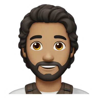 long straight brown-black hair, white skin men, with brown eyes, and a little bit of beard sticker