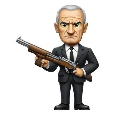 Lyndon B Johnson holding a Tommy gun sticker