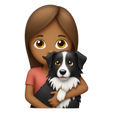 brown haird girl hugging black border collie sticker